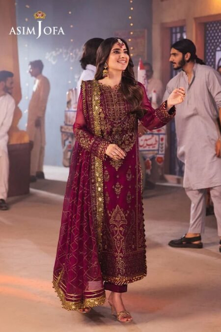 Purple Color Embroidered Chiffon Pakistani Dresses