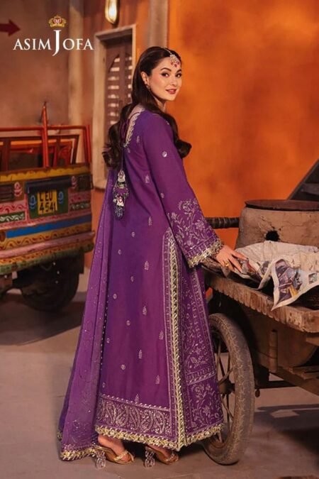 Purple Color Embroidered Twisted Silk Pakistani Dress