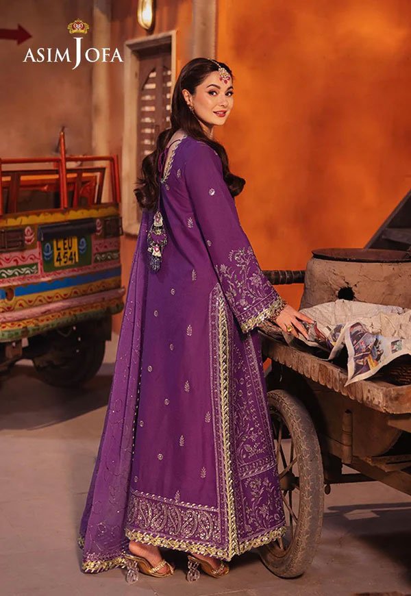 Purple Color Embroidered Twisted Silk Pakistani Dress