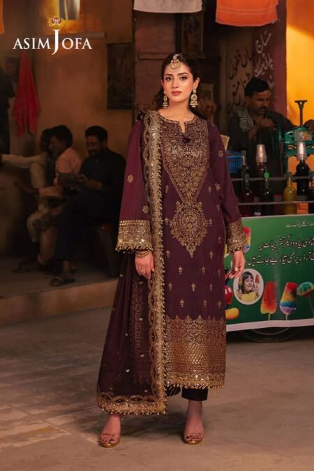 Purple Color Embroidered Twisted Silk Pakistani Eid Suits 2025