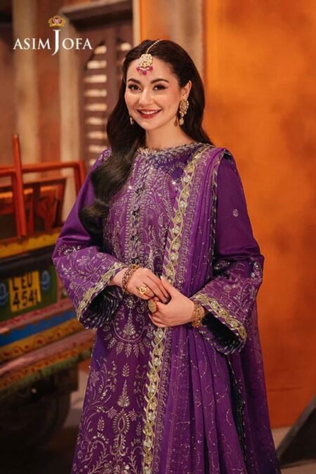 Purple Color Embroidered Twisted Silk Pakistani Party Suit