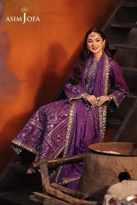 Purple Color Embroidered Twisted Silk Pakistani Party Suits