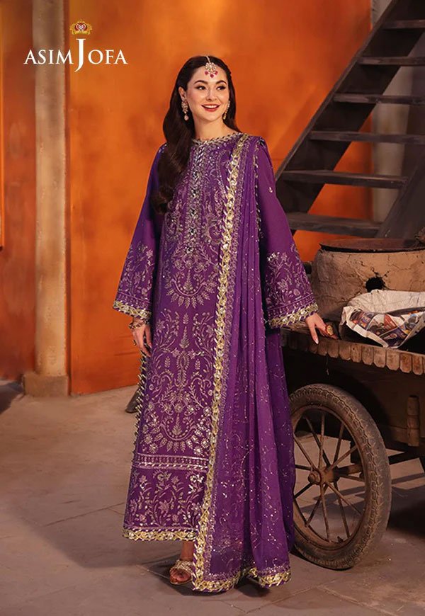 Purple Color Embroidered Twisted Silk Pakistani Suit