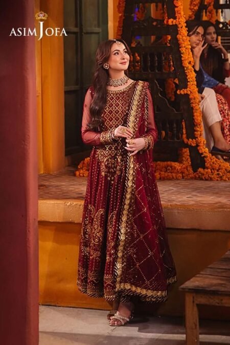Red Color Embroidered Net Pakistani Dress