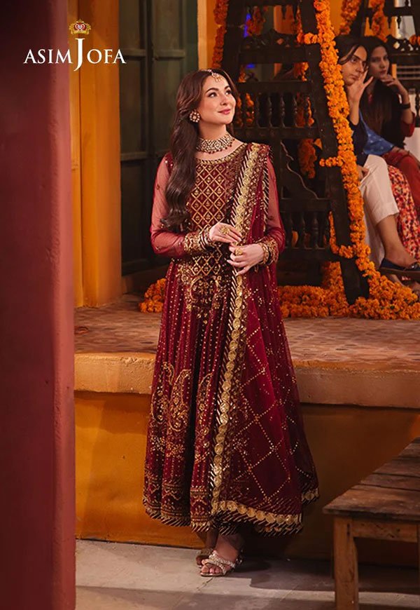 Red Color Embroidered Net Pakistani Dress