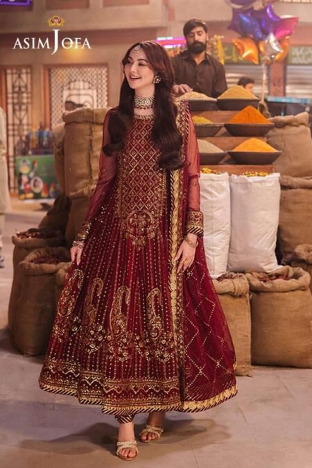 Red Color Embroidered Net Pakistani Suits