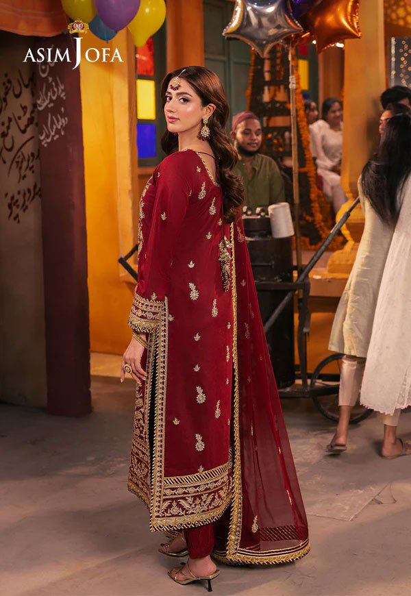 Rust Color Embroidered Twisted Silk Pakistani Salwar Kameez