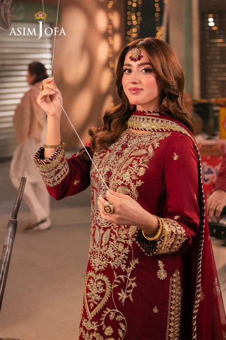 Rust Color Embroidered Twisted Silk Pakistani Suits Online