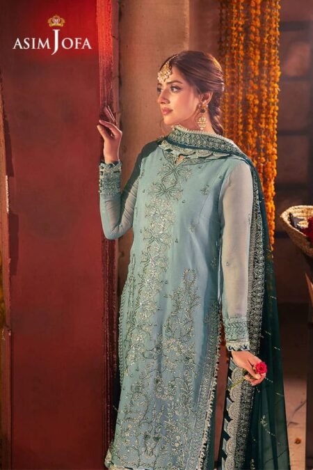 Sea Green Color Embroidered Chiffon Pakistani Party Suits