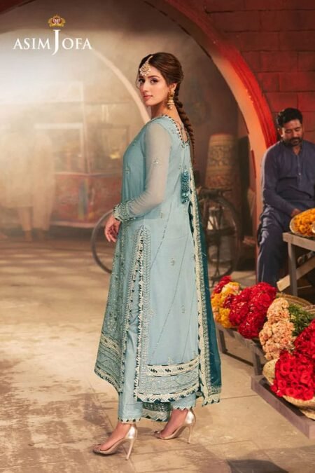 Sea Green Color Embroidered Chiffon Pakistani Salwar Kameez