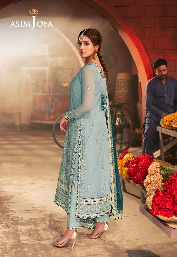 Sea Green Color Embroidered Chiffon Pakistani Salwar Kameez