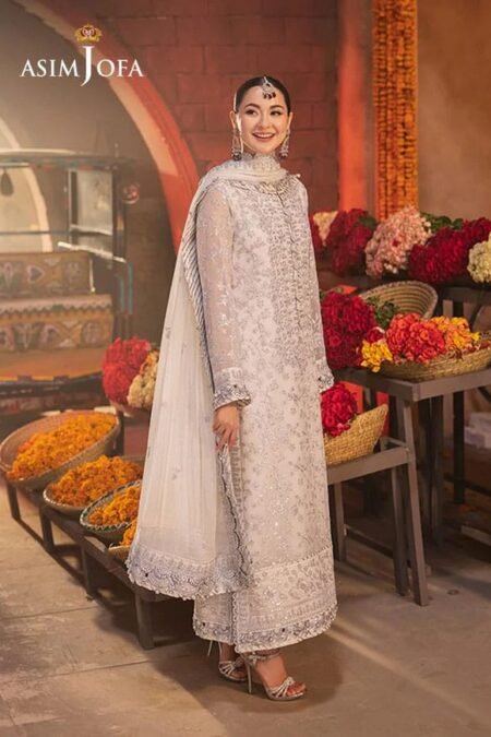 White Color embroidered chiffon pakistani party suits