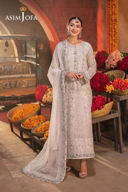 White Color embroidered chiffon pakistani salwar suits