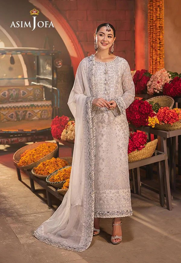 White Color embroidered chiffon pakistani salwar suits