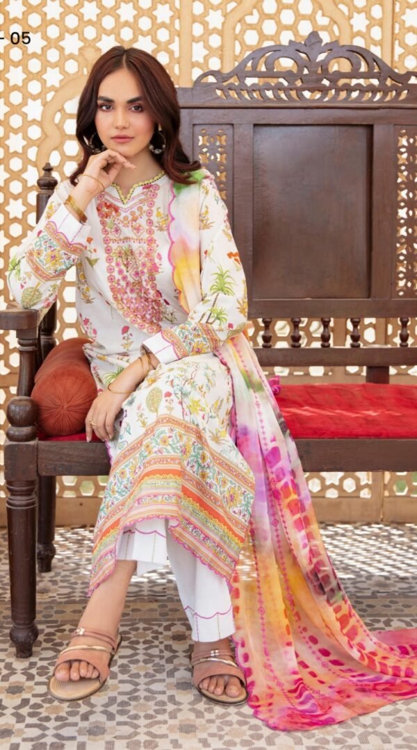 white color printed pakistani lawn dress