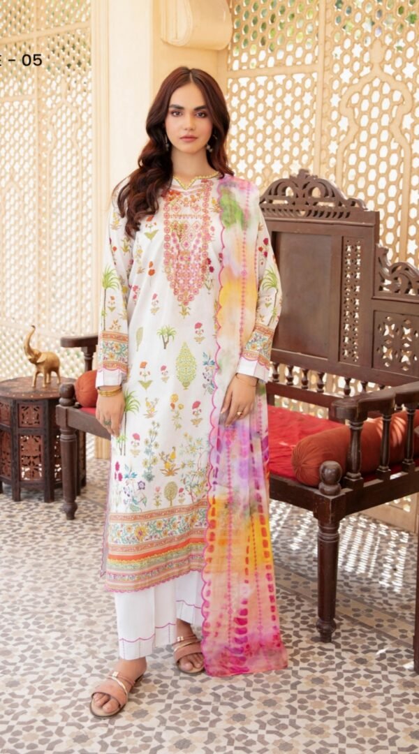 white color printed lawn suits