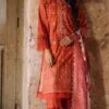 orange color unstitched embroidered pakistani suits