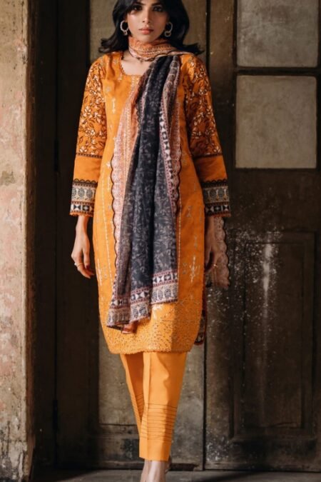 mustard color unstitched embroidered Pakistani Salwar Suits