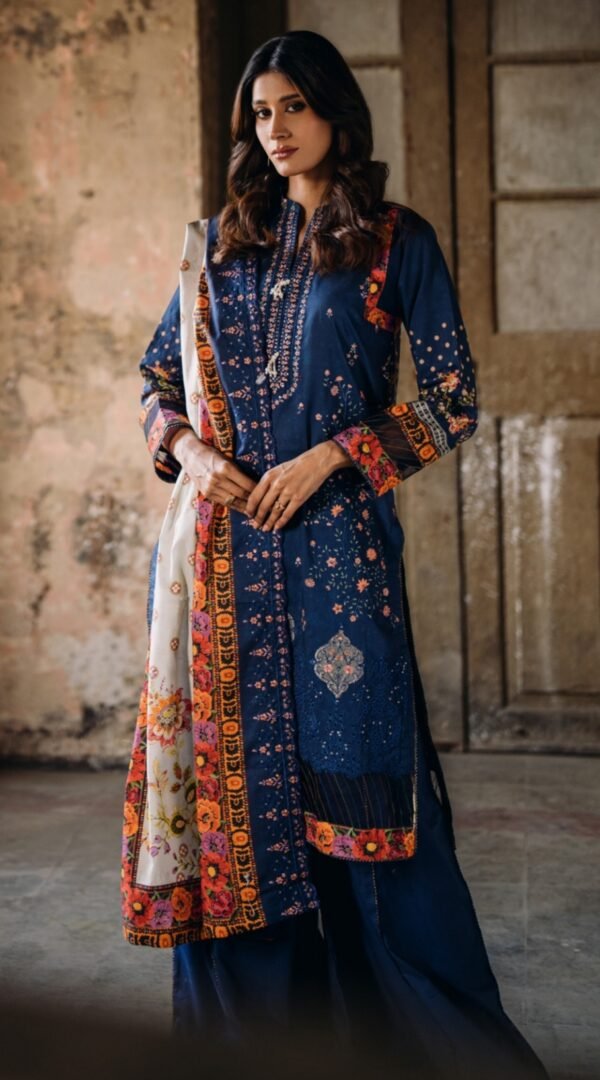 blue color embroidered lawn pakistani suits