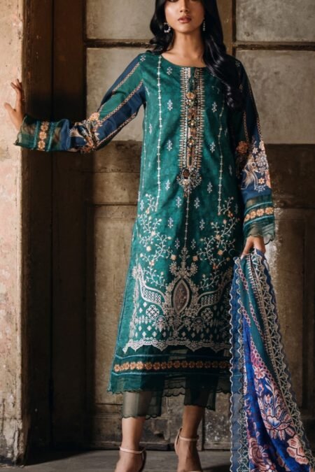 green color unstitched embroidered pakistani salwar suits