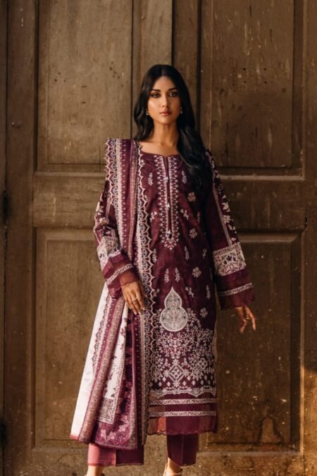 maroon color embroidered pakistani lawn suits