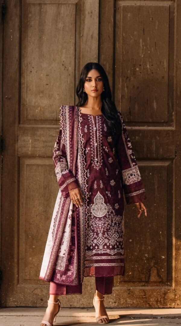 maroon color embroidered pakistani lawn suits