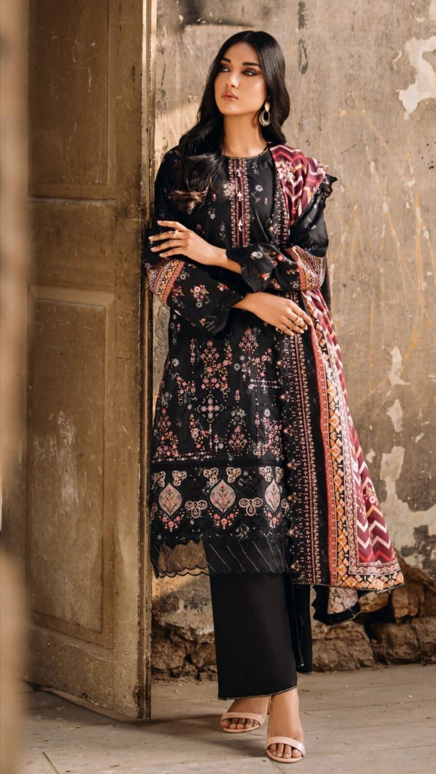 black color unstitched embroidered pakistani suits