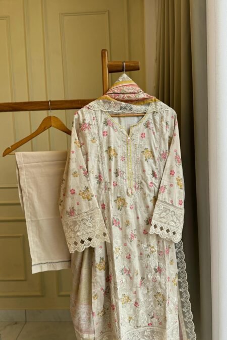 Signature Lawn Suit Featuring Cutwork- 06
