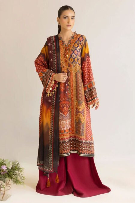 3 Piece Unstitched Printed Embroidered Lawn Suit with Printed Chiffon Dupatta - 01
