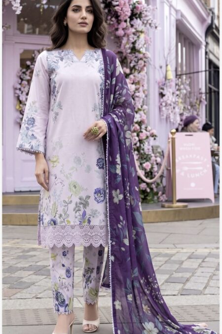 Purple Color Pakistani Lawn Suit - 03
