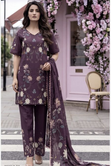 Dark Purple Color Pakistani Lawn Suit - 04