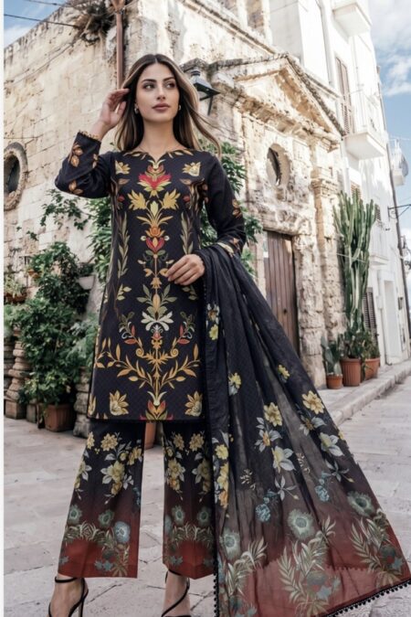 Black Color Pakistani Lawn Suits - 06
