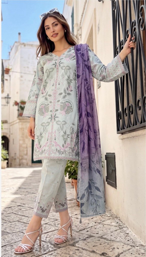 Light Grey Color Pakistani Lawn Suits - 08 - Image 3