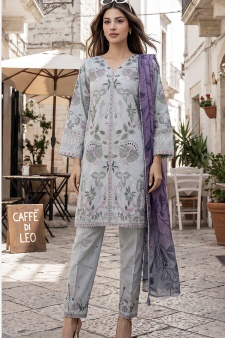 Light Grey Color Pakistani Lawn Suits - 08