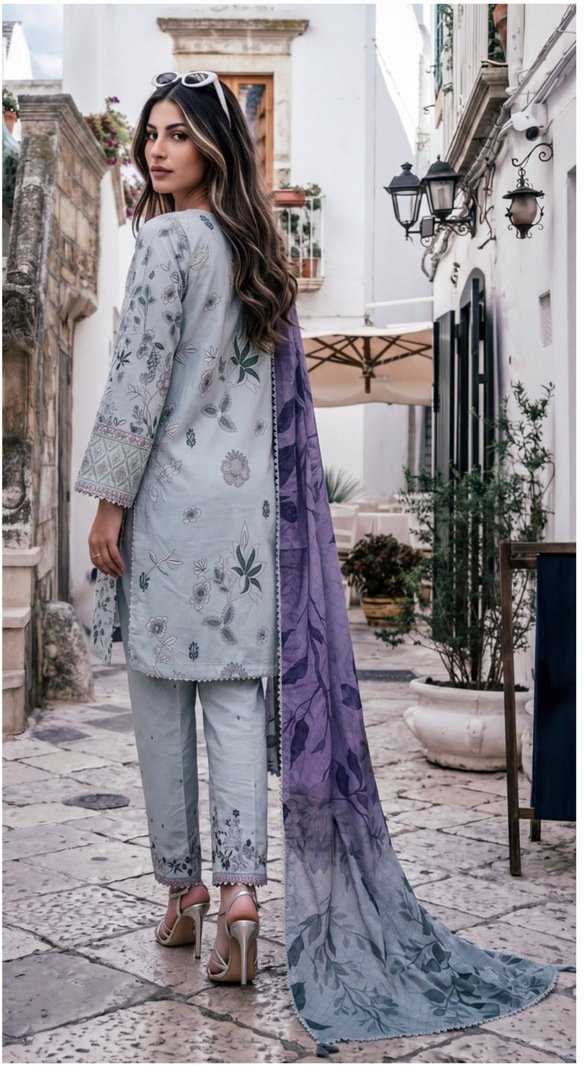Light Grey Color Pakistani Lawn Suits - 08 - Image 2