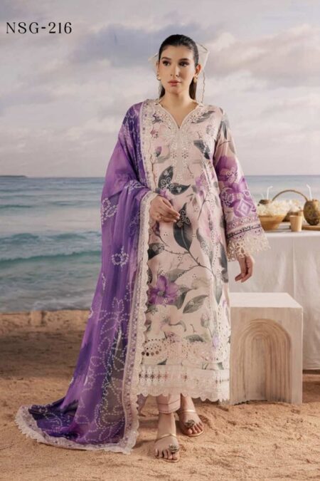 Unstitched Purple and Off-White Color Salwar Suit - 002