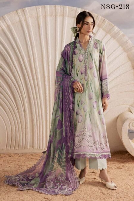 Unstitched Sea Green and Purple Pakistani Suit - 004