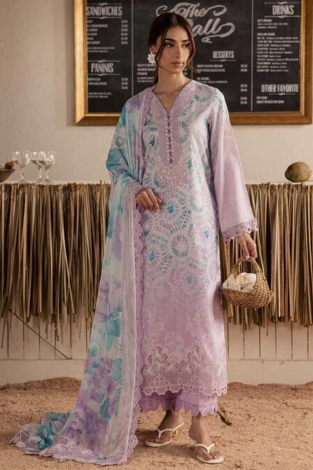 Nureh Pink Color Embroidered Printed Lawn - 008