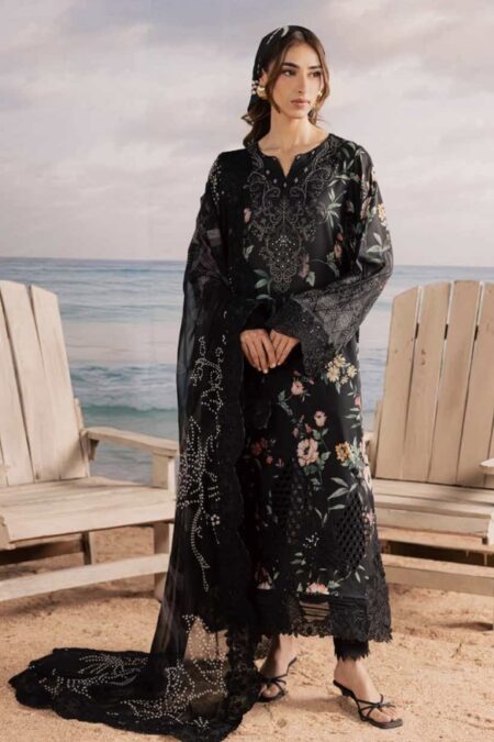 Nureh Black Embroidered Printed Lawn - 010