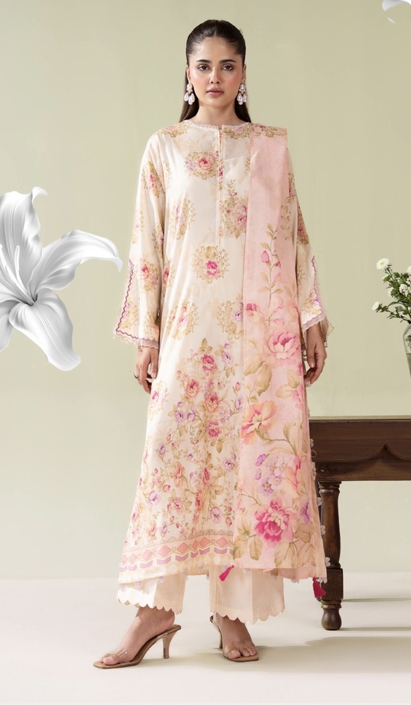 3-Pieces Unstitched Orange Salwar and Shirt with Dupatta - SS008