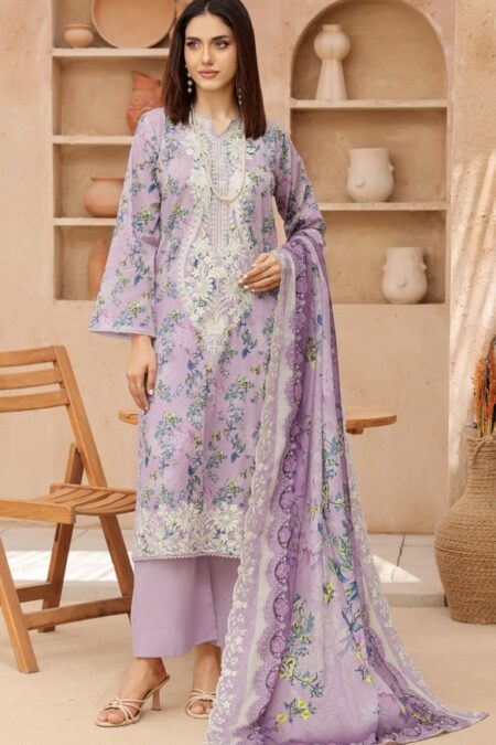Purple Color Embroidered 3 Pcs Lawn Suit - 006