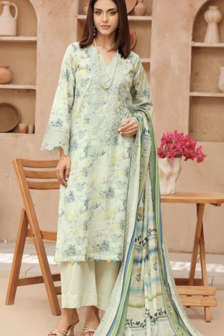 Pistacho Color Embroidered 3 Pcs Lawn Suit - 005