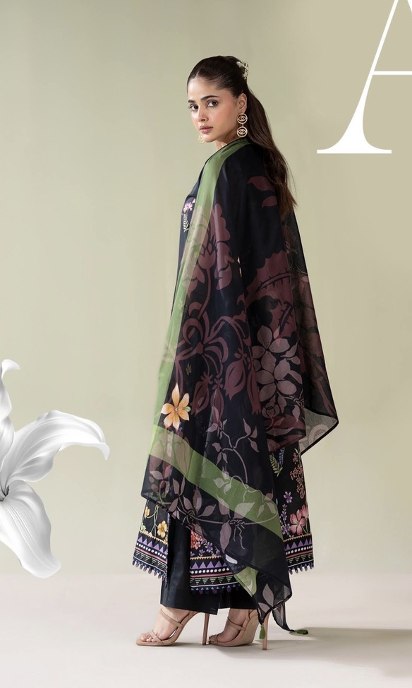 3-Pieces Unstitched Orange Salwar and Shirt with Dupatta - SS008