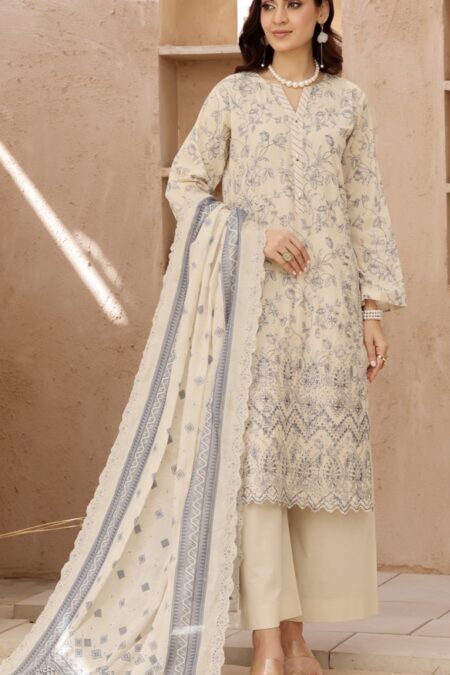 Off-White Embroidered Salwar Kameez - 001