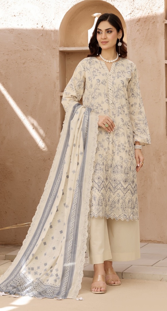 Off-White Embroidered Salwar Kameez - 001
