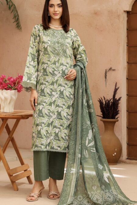 Olive Green Color Embroidered 3 Pcs Suit - 004