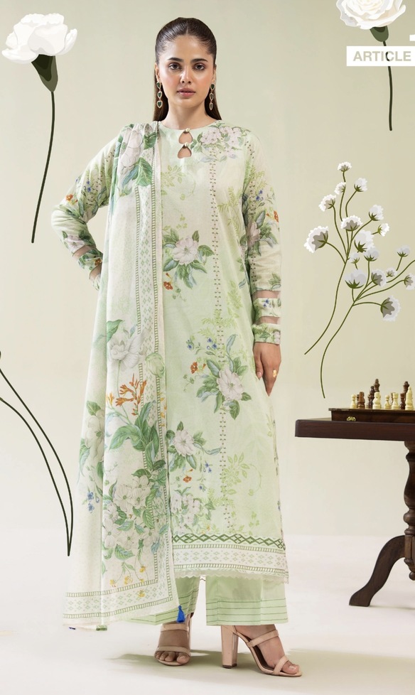 3-Pieces Unstitched Pistachio Lawn Suit - SS002