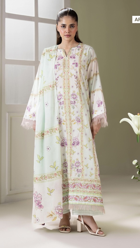 3-Pieces Unstitched Off-White Lawn Suit - SS001