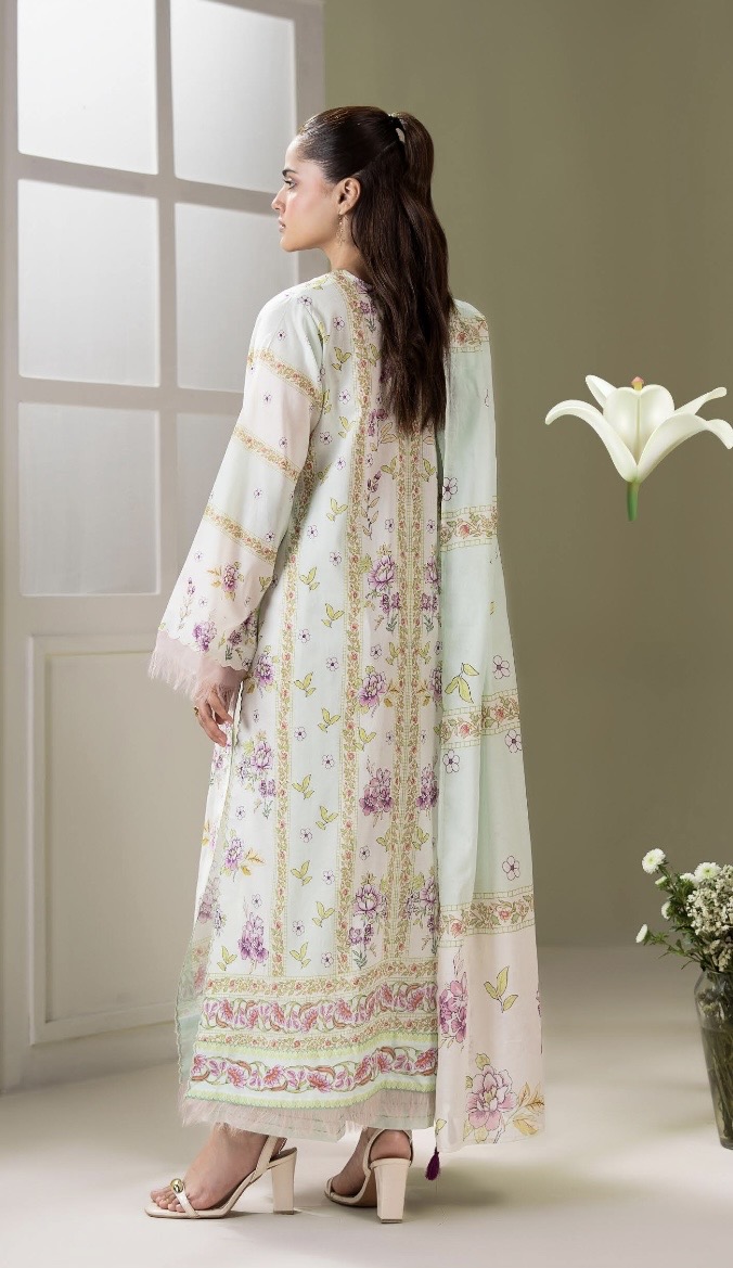 3-Pieces Unstitched Pistachio Lawn Suit - SS002