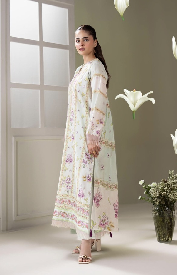 3-Pieces Unstitched Pistachio Lawn Suit - SS002